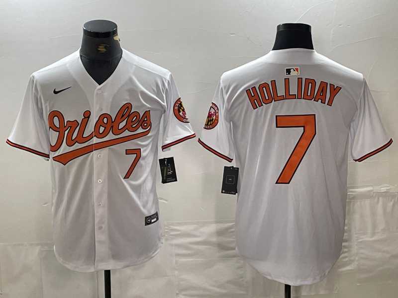 Mens Baltimore Orioles #7 Jackson Holliday Number White Limited Cool Base Stitched Jersey